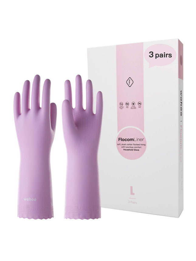 LANON 3 Pairs Wahoo Skin-Friendly Cleaning Gloves, Dishwashing Kitchen Gloves wi