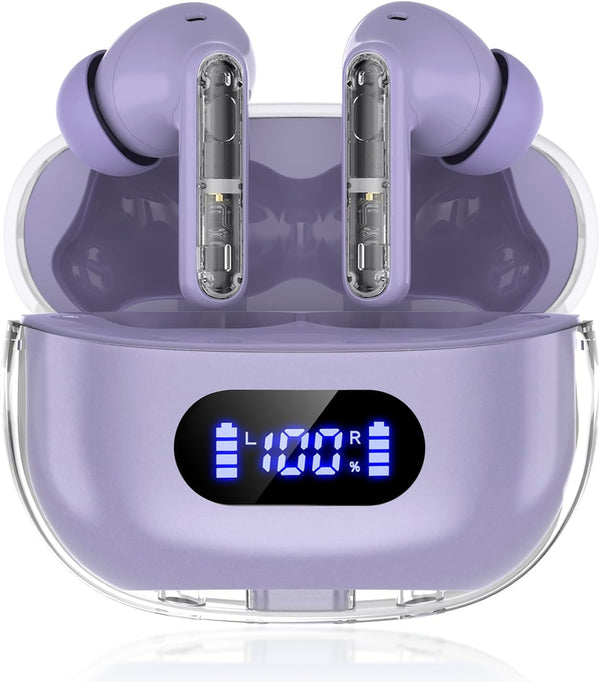 Purple Wireless Earbuds P1 PRO, Earphones Wireless Bluetooth Headphones with Clear Call Mics Ear Buds, Comfortable Fit, IPX7 Waterproof Long