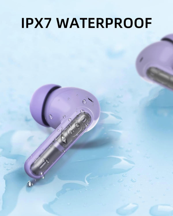 Purple Wireless Earbuds P1 PRO, Earphones Wireless Bluetooth Headphones with Clear Call Mics Ear Buds, Comfortable Fit, IPX7 Waterproof Long