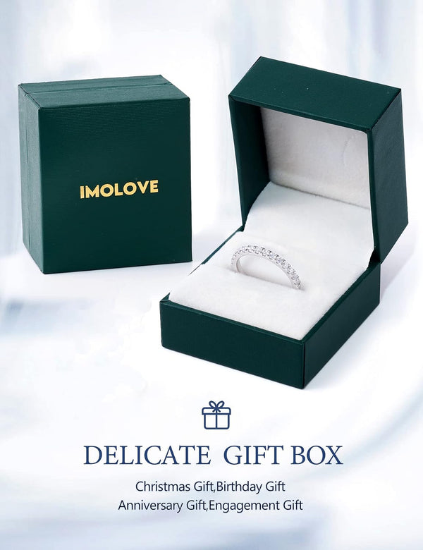 IMOLOVE Moissanite Wedding Band Wedding Rings for Women 925 Sterling Silver Rings with 18K White Gold Plated Eternity Stackable Engagement Ring