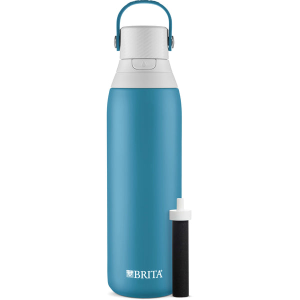 Brita Insulated Filtered Water Bottle with Straw, Reusable, Stainless Steel Metal, Blue Jay, 20 Ounce Blue Jay 20 Ounces Bottle
