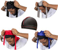 4PCS Silky Durags for Men Women 360 Waves with 1 Wave Cap, Silky Satin Durag Extra Long Tails Black Blue Gray Red