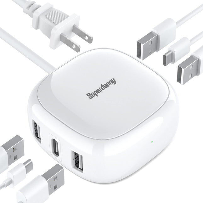 SUPERDANNY 6-Port USB Charger, 40W 8A Mini USB Charging Station, Charging Station for Multiple Devices, 4Ft Cable, Compa
