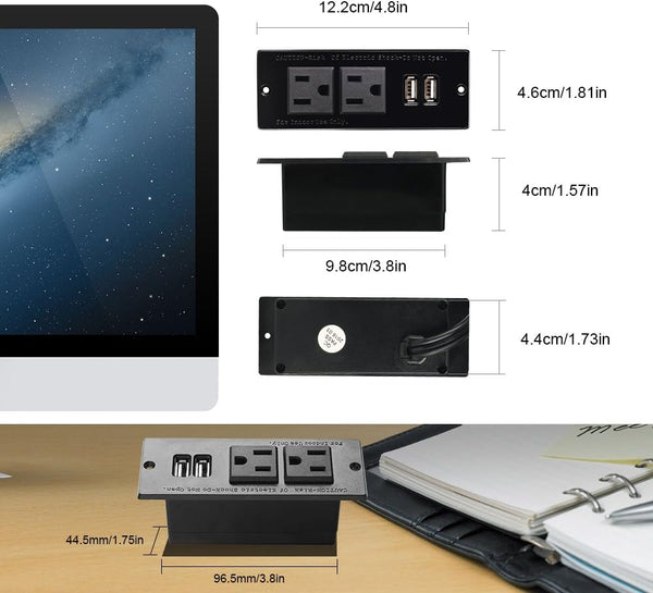 Conference Recessed Power Strip Socket with USB Ports,Table Power Strip,Desktop Charging Station with 2-Outlets and 2 USB Ports USB-A 2AC 2USB