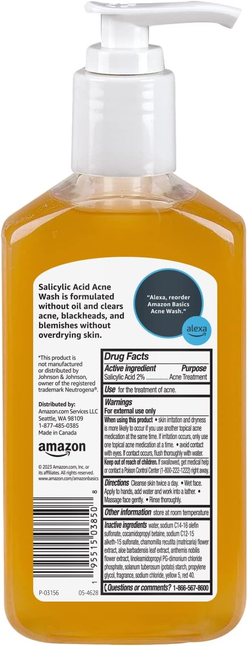 Amazon Basics Salicylic Acid Acne Wash, Unscented, 6 Fl Oz (Pack of 1)