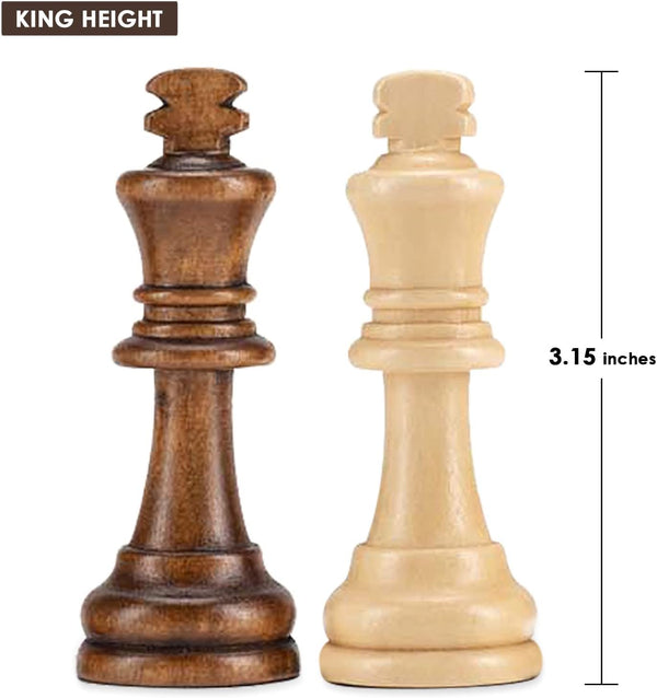 AMEROUS Wooden Chess Pieces Only, Staunton Style Wood Chessmen with 3.15" King - Storage Bag - Gift Packed Box, Tournament Chess Game Pawns for