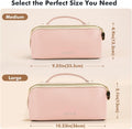 Prite Makeup Bag for Women Travel Waterproof Vegan Leather Cosmetic Bag Open Flat Toiletry Bag with Clear Divider and Handle (Large Pink)
