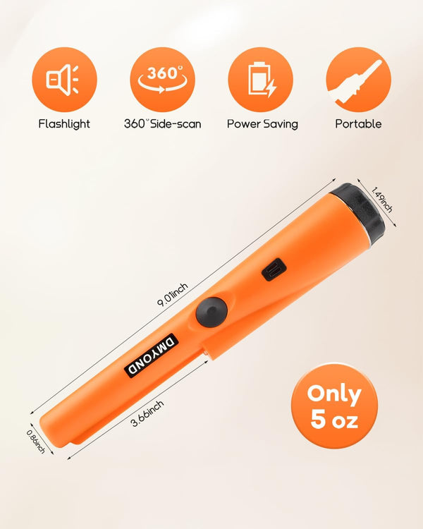Dmyond Metal Detector Pinpointer - Professional Waterproof Handheld Pin Pointer Wand - High Sensitivity 360° Detection - Search Treasure