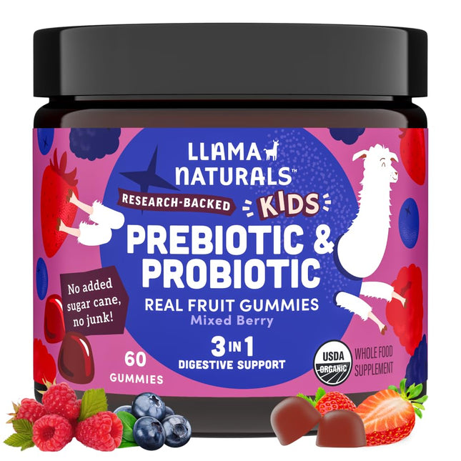 Llama Naturals Kids Probiotic with Prebiotic Fiber, Vegan, Organic Prebiotics an