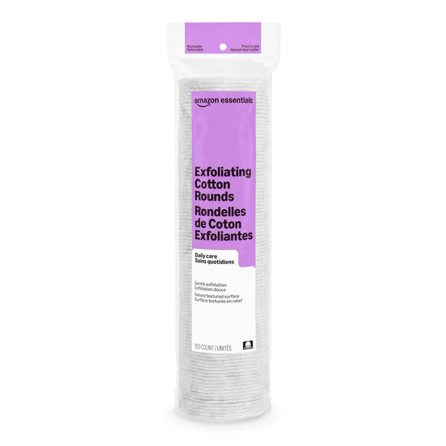 Amazon Essentials Exfoliating Cotton Rounds, 100 Count (Pack of 1) (Previously Amazon Basics)