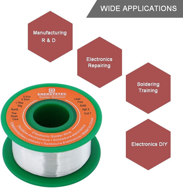 Ultra-Thin Solder Wire 0.01In 0.3Mm Rosin Core Flux 2.5, Lead Free Solder Wire Sn99 Ag0.3 Cu0.7 Flow 50G Electronics Soldering Electric Solder