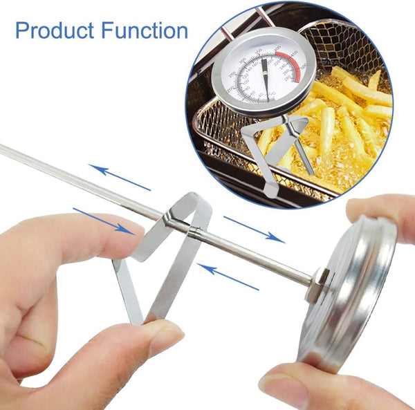 Deep Fryer/Candy/Turkey Thermometer with Clip&15 inch stem - Professional Kitchen Pot Fryer,Stainless Steel Fry Oil Thermometer for Frying,Candy