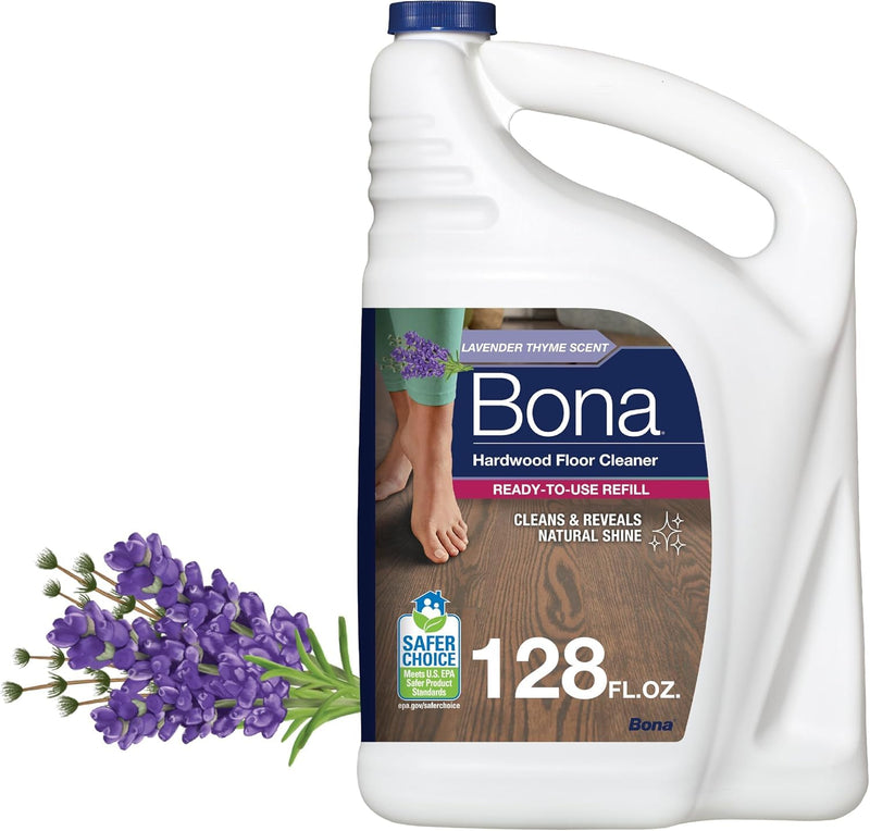 Bona Hardwood Floor Cleaner Refill - 128 fl oz - Lavender Thyme Scent - Residue-Free Floor Cleaning Solution Spray Mop and Spray Bottle Refill -