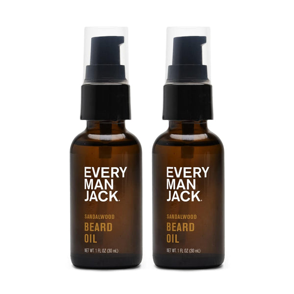 Every Man Jack Hydrating Beard Oil for Men, Sandalwood Teak, 1oz (2pk) | Relieves Itch, Adds Shine, Naturally Moisturizing Shea Butter & Argan