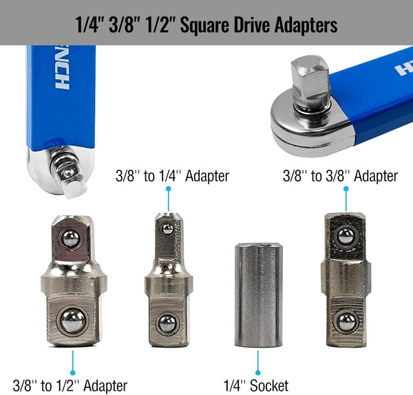 Impact Ready Offset Extension Wrench, Tight Reach Extension Wrench Set, with 1/2", 1/4" and 3/8" Square Drive Adapters, Universal Extensions