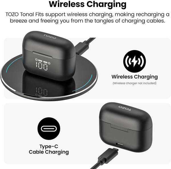 TOZO T21 Wireless Earbuds Bluetooth 5.3 in Ear Headphones Dual Mic Call Noise Cancelling IPX8 Waterproof 44H Playback Stereo Sound with LED