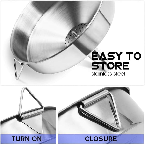 Super Large Stainless Steel Large Funnel with Detachable Strainer/Filter for Cooking Oil and Transmission Liquid and Powder, Food Grade Metal