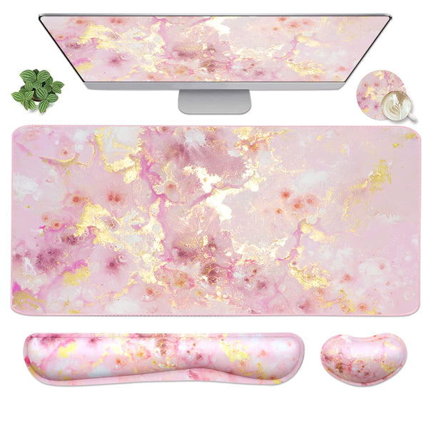 4-In-1 Large Gaming Mouse Pad, Keyboard Wrist Rest Pad & Wrist Support Mousepad Set, Extended Desk Pad Waterproof Desk Mat for Home Office Study