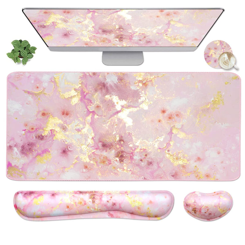 4-In-1 Large Gaming Mouse Pad, Keyboard Wrist Rest Pad & Wrist Support Mousepad Set, Extended Desk Pad Waterproof Desk Mat for Home Office Study