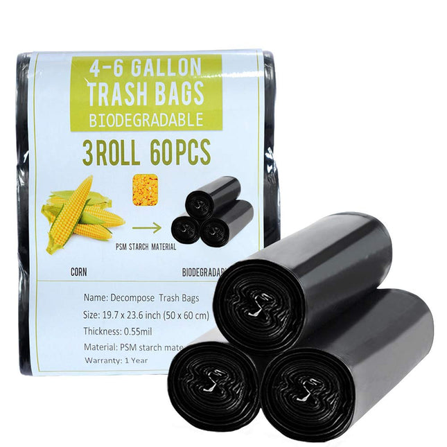 4 Gallon Trash Bags Black Biodegradable Small Garbage Bags 60 Cts Recycled Unscented Strong Trasn Can Liner for Bathroom