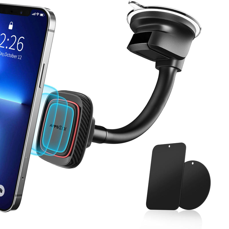 Apps2Car Magnetic Car Phone Holder Mount [6 Strong Magnets], Cell Phone Holder Car [Suction Cup], Phone Car Holder Mount [Windshield Dashboard]