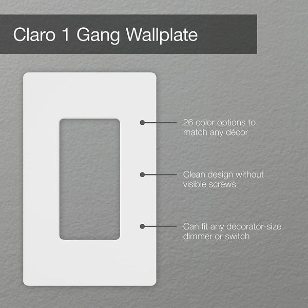 Lutron Claro Light Switch Cover Plate, 1 Gang Wallplate, for Decorator Light Switches, Rocker Light Switch Cover, Outlet Cover, Screwless Switch