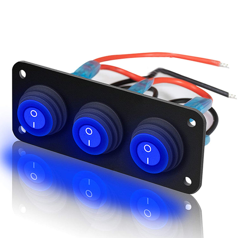 3 Gang 12V 20 Amp Toggle Rocker Switch Panel LED Breaker Waterproof Widely Fits for Auto Automotive Lights Car Marine Boat Yacht, Trailer,