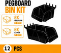 Wallpeg Made in USA Pegboard Bins - Kit PB-6 Hooks to Peg Board Panel Organize Hardware Arrange Accessories Workbench Tool Organizer Garage Stora