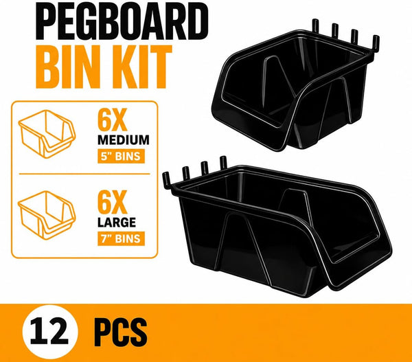 Wallpeg Made in USA Pegboard Bins - Kit PB-6 Hooks to Peg Board Panel Organize Hardware Arrange Accessories Workbench Tool Organizer Garage Stora
