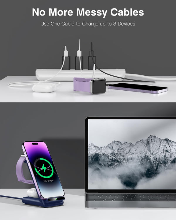Wireless Charging Station,3 in 1 Wireless Charging Stand Made for Apple Watch Ultra 10 9 8 7 6 SE 5 4 3,Fast Wireless Charger Made for Iphone