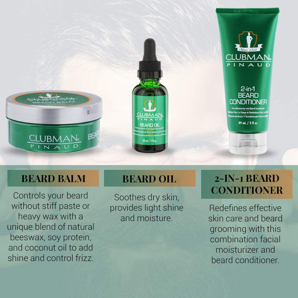 Clubman Pinaud 3-in-1 Beard Kit – Includes Conditioner, Beard Oil and Balm, Starter Kit for Men Beard 3-in-1 Kit