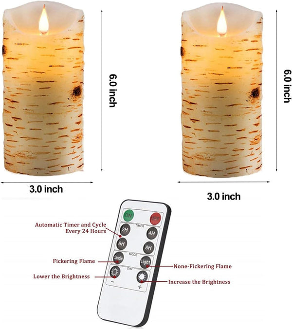 Flameless Battery Operated LED Candles 3D Wick With10Key Button Remote Control 24-Hour Timer Set of 2 Electric Flickering Pillar Real Waxï¼Wedding,