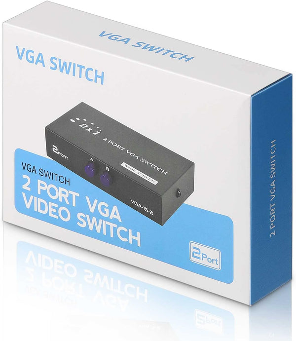 2 in 1 Out 2 Port VGA Switch - Press Button Two Way Video Switch for PC TV Monitor - Black