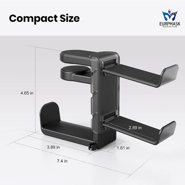 3-in-1 Headset&Controller Holder - EURPMASK Upgraded PC Gaming Headset Stand, Adjustable Clamp-on Headphone Holder,Headphone Controller Hook Under