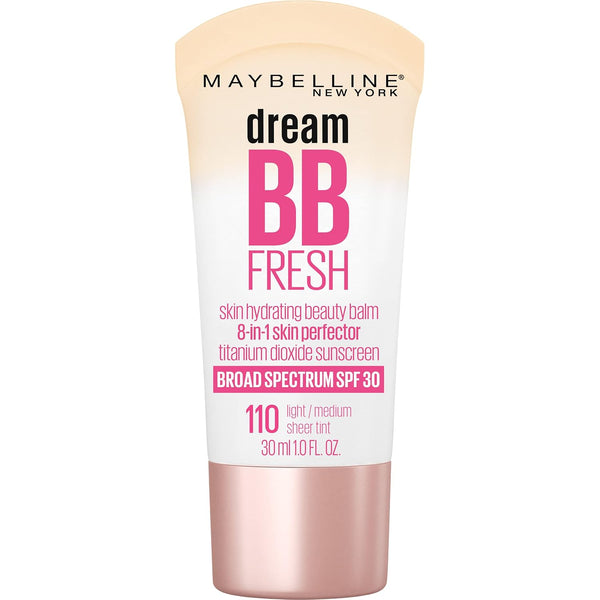Maybelline Dream Fresh Skin Hydrating BB Cream, 8-In-1 Skin Perfecting Beauty Balm with Broad Spectrum SPF 30, Sheer Tint Coverage, Oil-Free,