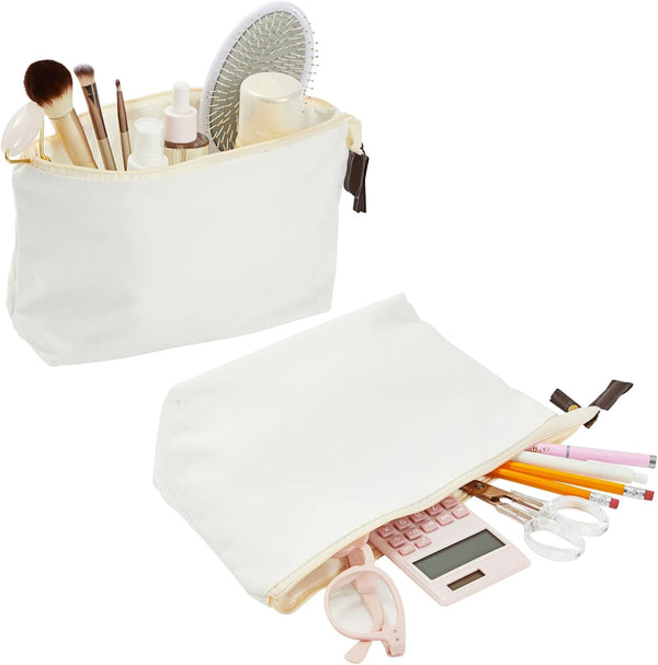 Juvale Canvas Makeup Bag - 6 Pack, 11.75 x 5.5 In, White Cotton - Travel Cosmetic & Toiletry Pouches with Zipper - Blank DIY Canvas Pouches for