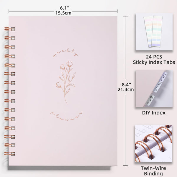 Undated Weekly and Monthly Planner Spiral Bound- Weekly Goals Notebook, To Do List, Habit Tracker Journal, Academic, Aesthetic, Stylish School or