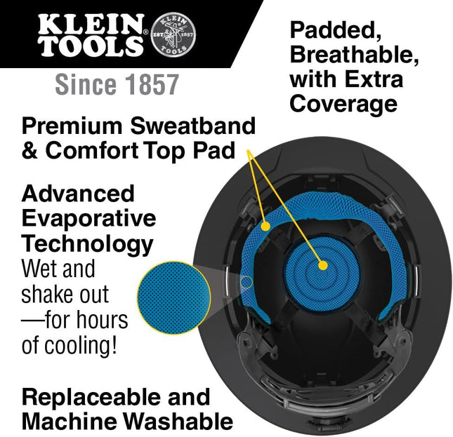 Klein Tools FRKHHSWTBND Hard Hat and Safety Helmet Sweatband, Flame-Resistant, Padded, Hook and Loop, Reusable, 3-Pack