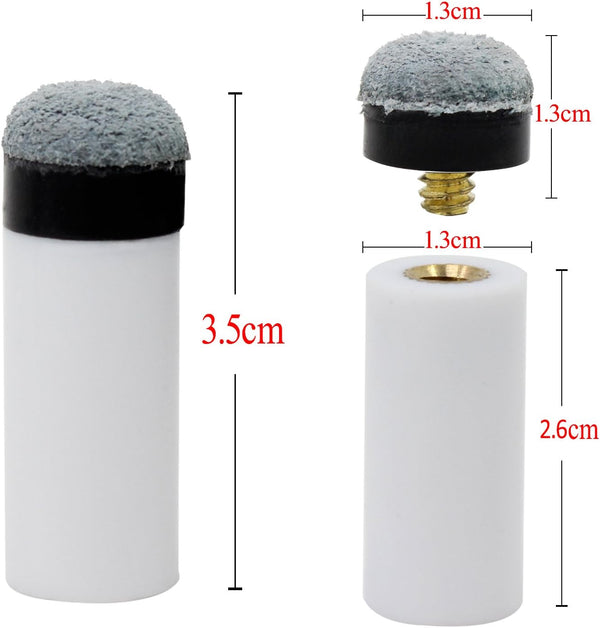 OCR 10Pcs 13mm Soft Grey Cue Tips Billiard Replacement Screw-on Tips with Pool Cue Stick Ferrules