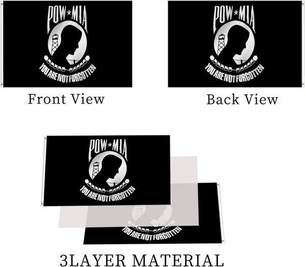 Pow Mia Flag 2X3 Ft Outdoor Heavy Duty Polyester Military Pow Flags Double Sided 3 Ply Banner 200D with Durable Canvas Header and 2 Brass Grommets