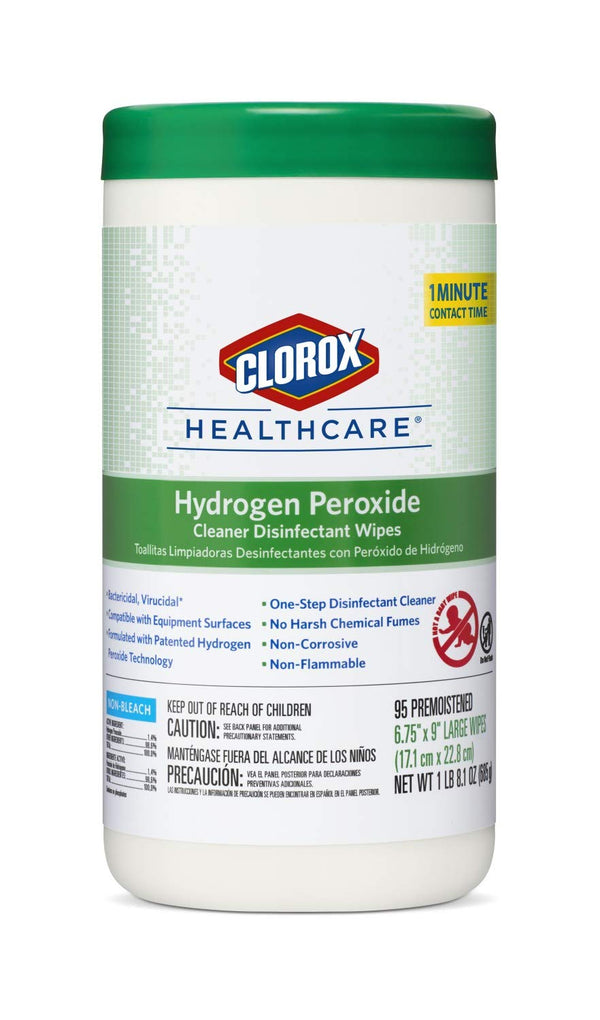Clorox Healthcare Hydrogen Peroxide Cleaner Disinfectant Wipes, 6.75" x 9", 95 Count (Package May Vary) 95 Count (Pack of 1)