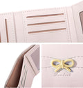 Cute Wallet Coquette Bow Small Wallet Tri-folded Aesthetic Bifold RFID Blocking Card Holder Leather Mini Short Coin Purse with ID Window for Women