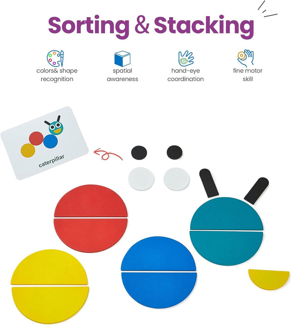 Likee Open Ended Wooden Shape Puzzles (36 Blocks&60 Cards) for Toddlers 3+ Years Old, Montessori Development Toys Preschool Education Activity