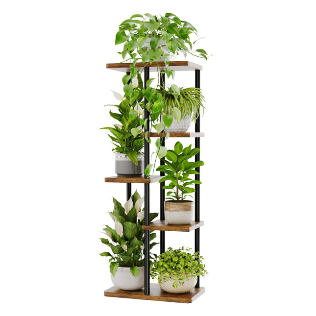 Bamworld Corner Plant Stand Indoor, 5 Tier Metal Plant Shelf for Multiple Plants, Tiered Flower Pot Stands for Patio Gar