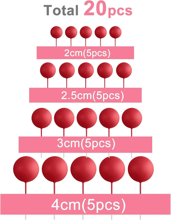 ASTARON 20 Pcs Ball Cake Topper Decorations Mini Balloons Cake Topper Sticks Red Balls Cake Picks Cake Topper Balls for Graduation Birthday Cake