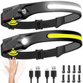 Headlamp Rechargeable 2PCS, 230° Wide Beam Head Lamp LED with Motion Sensor for Adults - Camping Accessories Gear, Waterproof Head Light