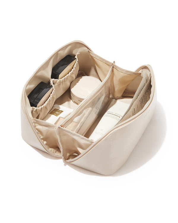 EACHY Travel Makeup Bag, Large Capacity Cosmetic Bag for Women, Waterproof PU Leather, Flat Open Portable Toiletry Bag for Skincare, Brushes &