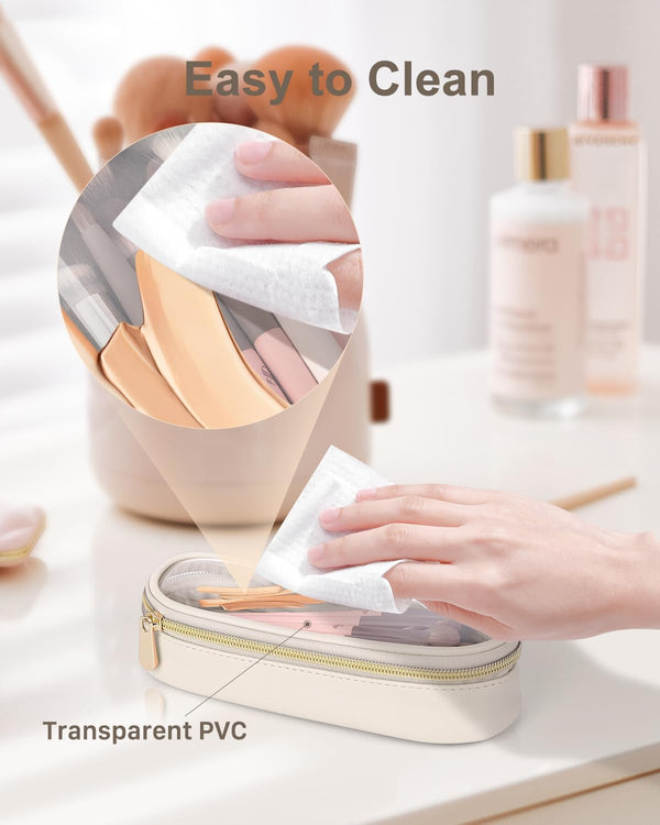 Soimeat Clear Travel Makeup Brush Holder, Leather Makeup Brush Toiletry Bag, Portable Cosmetic Brush Case, Transparent Waterproof Makeup Brush