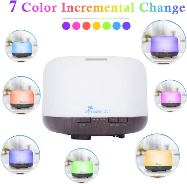 Diffuserlove Essential Oil Diffuser 500ML Aromatherapy Diffuser Mist Humidifiers 7 Color LED Lights Diffusers for Home Office Bedroom (Size:6.7" L