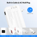 Portable Charger 10000Mah with Built in Cables and AC Wall Plug, 22.5W Fast Charging Power Bank with LED Display, 4 Outputs 3A Travel Battery Pack